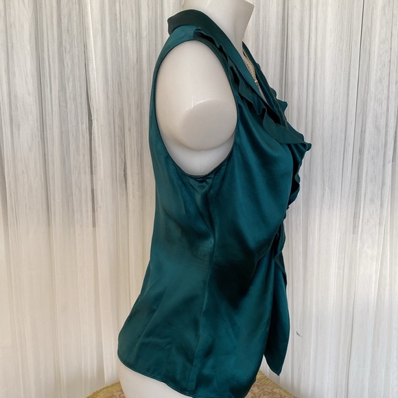 100% Silk TTahari dark teal blue/green, ruffle sleeveless, lightweight Size S - Picture 4 of 17